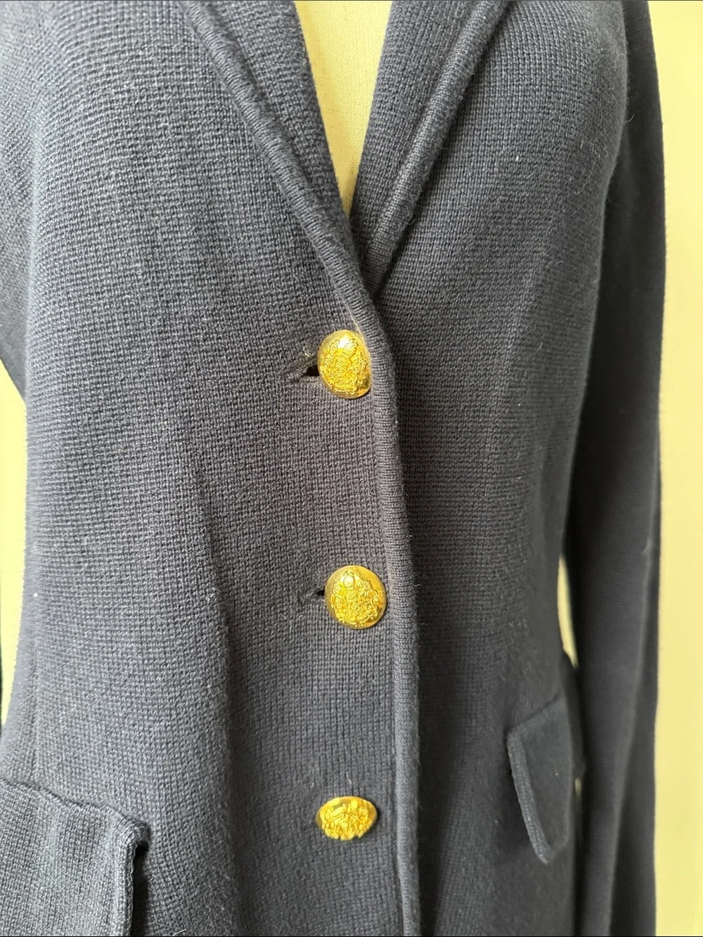 Ralph Lauren Navy Blazer with Gold-Tone Buttons Cotton Classic Sweater Jacket